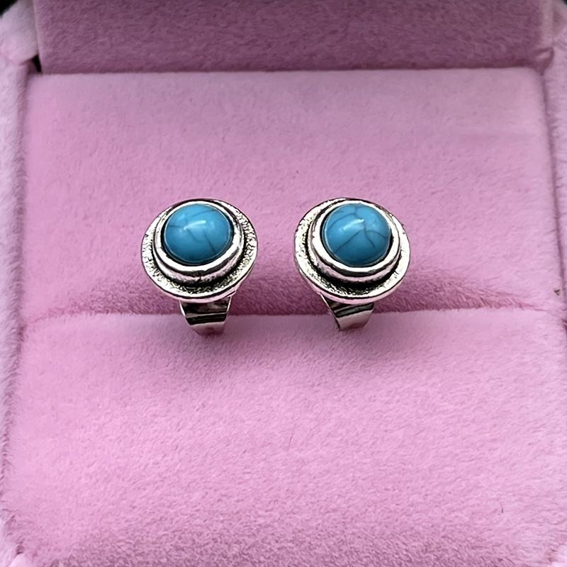 Круглые серьги-гвоздики с бирюзой, винтажный дизайн, нежные ювелирные изделия, подарок на свадьбу, помолвку для женщин и девочек, 1 пара
