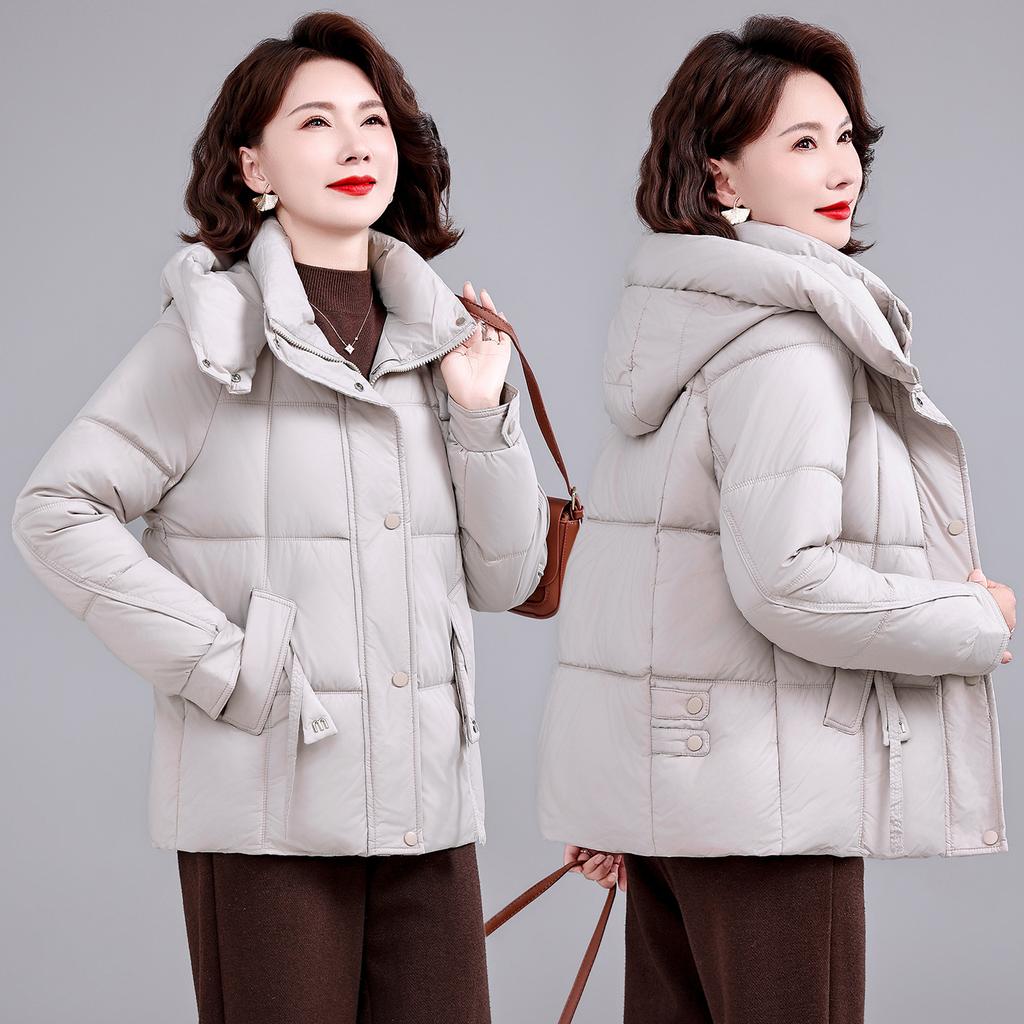 Middle-aged and elderly winter new cotton-padded jacket women's short loose hooded mother cotton-padded jacket thickened warm cotton-padded jacket