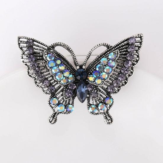 Женская брошь Ретро форма бабочки Декор стразами Противоскользящая Износостойкая Украшение для воротника пальто костюма Шляпа Шарф Одежда