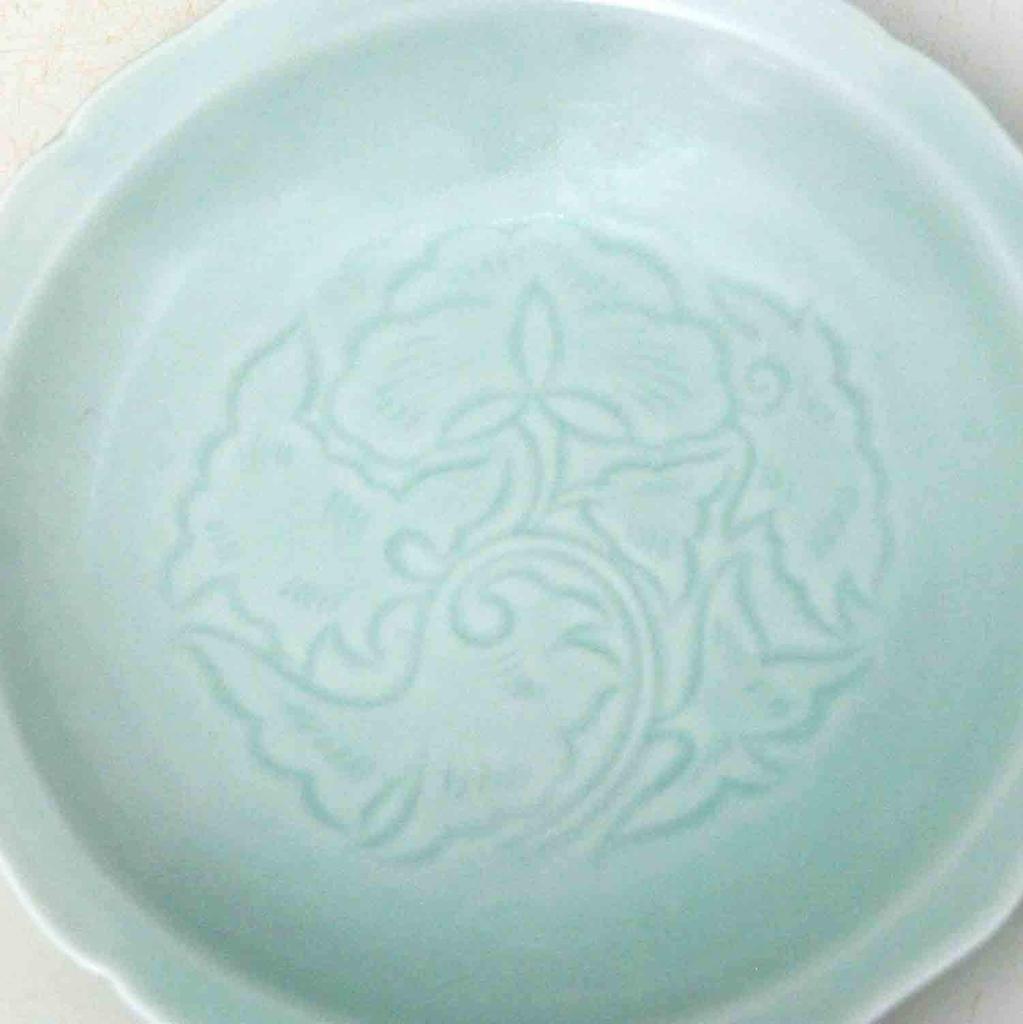 Aritayaki Utsuwa Travelogue Imari Ware Kanzan Kiln Celadon Mat Arabesque Carving Deep Plate Set 52654