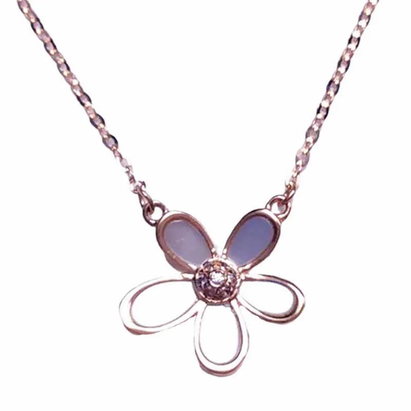 Простое белое эмалевое ожерелье с цветком для женщин, модная подвеска, медь с покрытием из розового золота, цепочка для ключиц, циркон