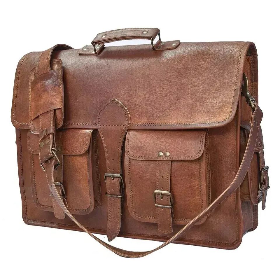 Мужская кожаная винтажная сумка-портфель для ноутбука ручной работы, коричневая сумка-мессенджер