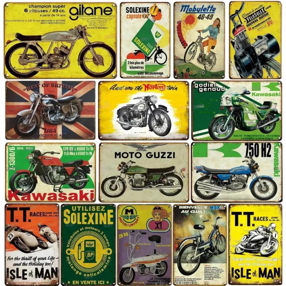 Винтажный мотоцикл Декоративная металлическая пластина Постер Ржавая потертая жестяная вывеска Декор для стен гаража бара Поделки Табличка Жестяные вывески