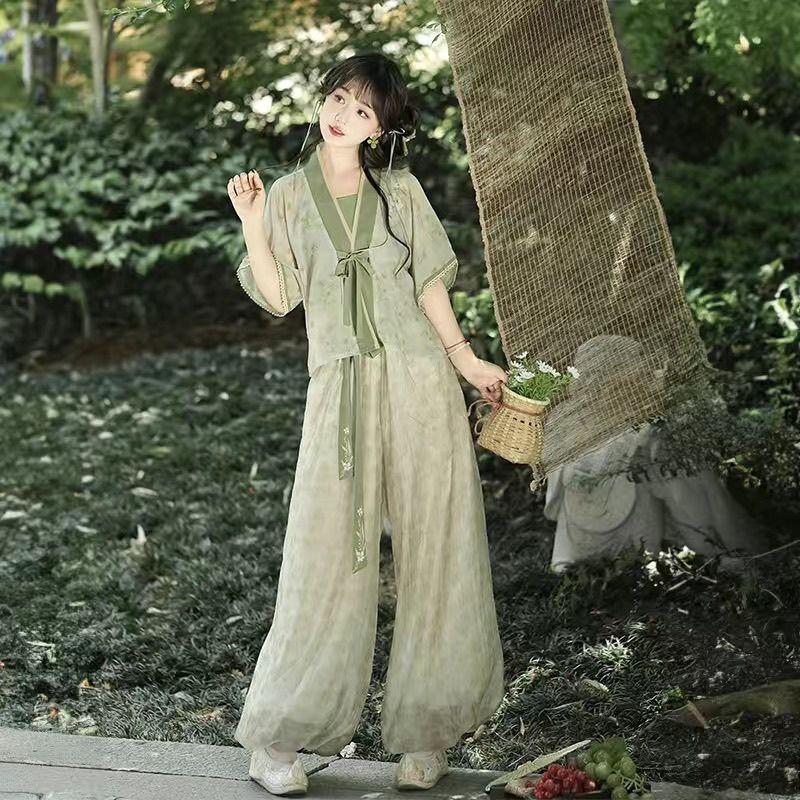 Шаровары Hanfu в китайском стиле династии Тан с маленьким жасмином и повседневный летний костюм Tang Bei Zi
