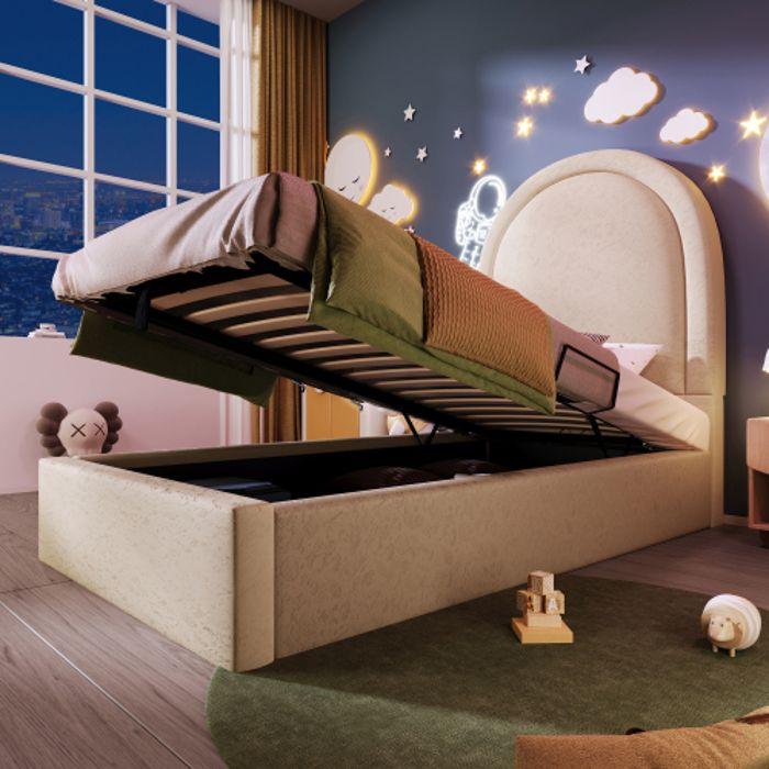 Lit d'enfant - MUVOE - 90 x 200 cm - Beige - Rembourré