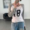 New Arrivals Open Run Women VinTage PrinTing Color Block Raglan Long Sleeve T Sh