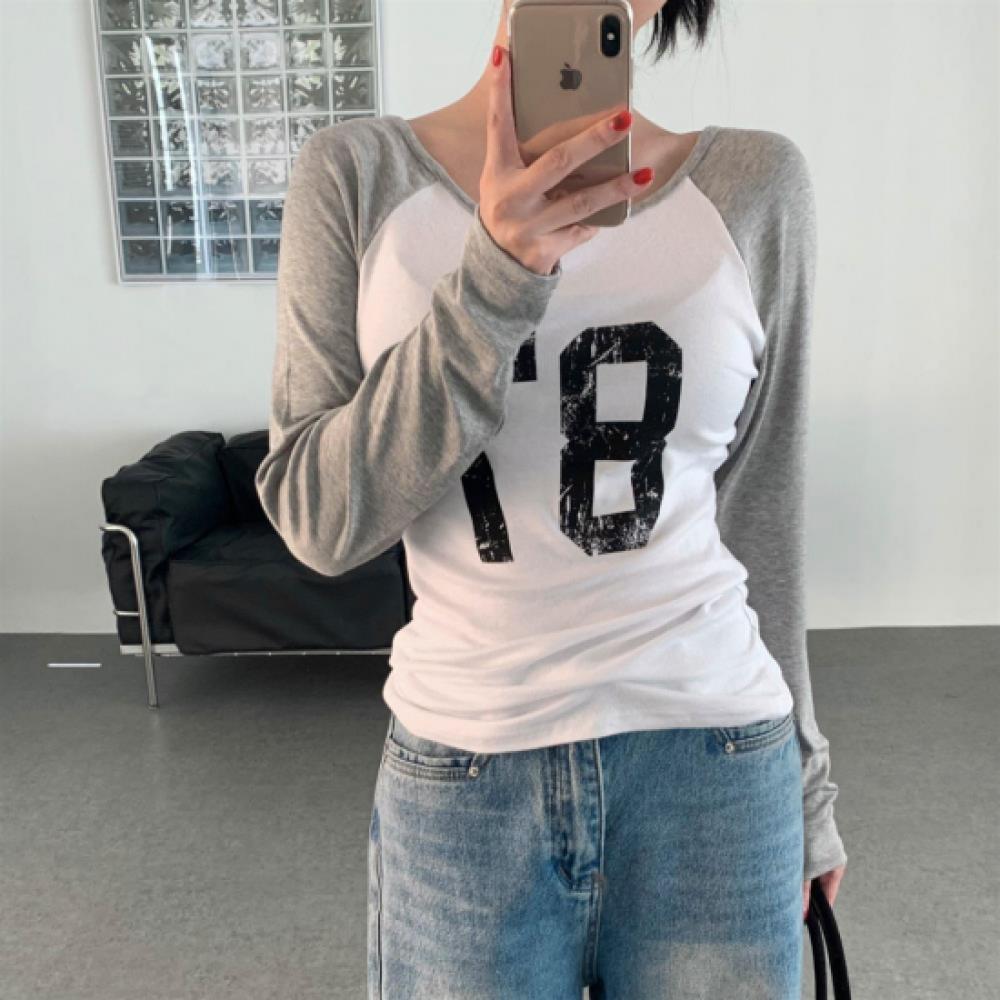 New Arrivals Open Run Women VinTage PrinTing Color Block Raglan Long Sleeve T Sh