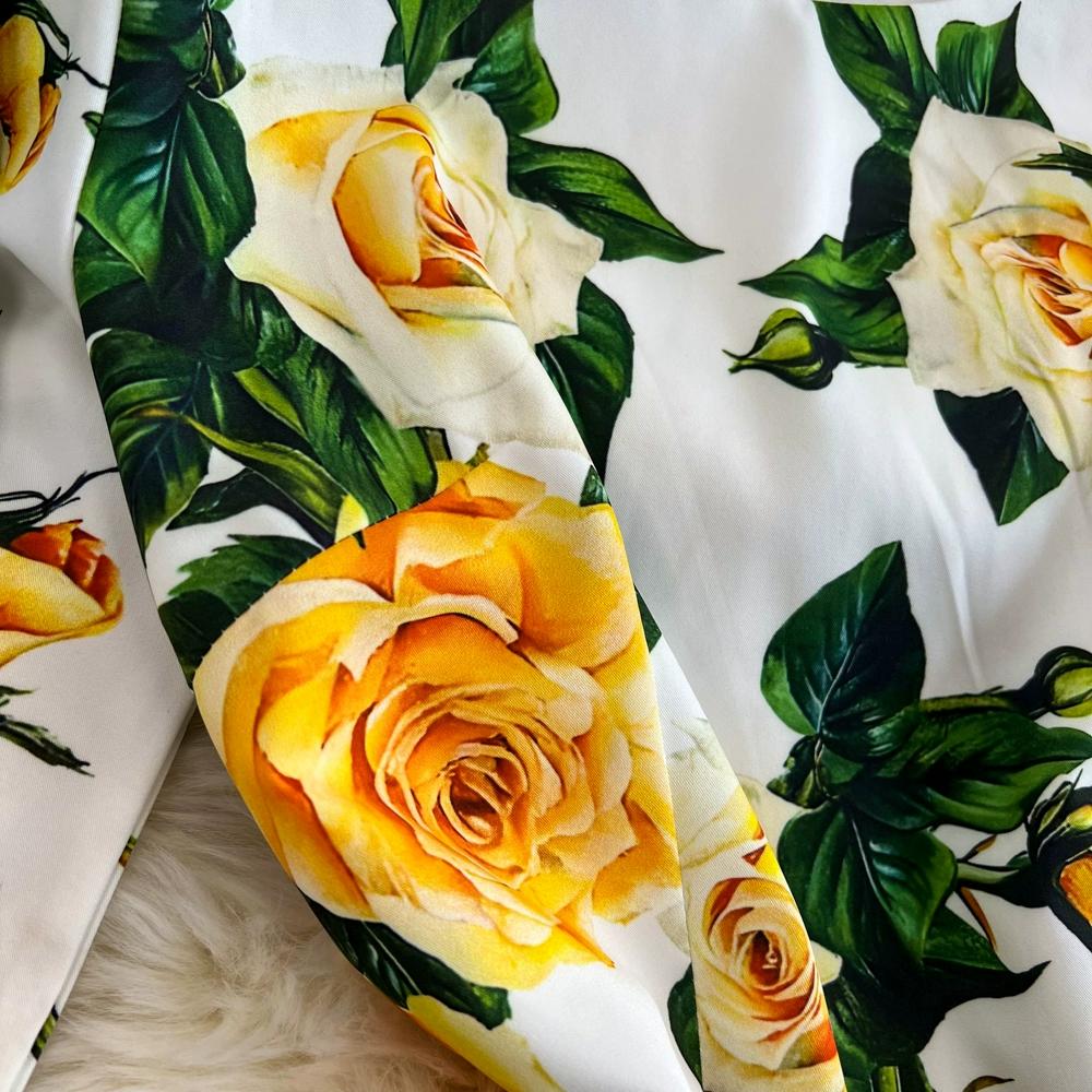 Летнее подиумное модное облегающее платье с принтом розы, женское праздничное платье с круглым вырезом и рукавами 3/4, элегантные вечерние платья миди с разрезом