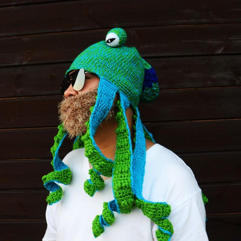 Creative Octopus Crochet Hat Funny Halloween Handmade Knit Squid Winter Adults