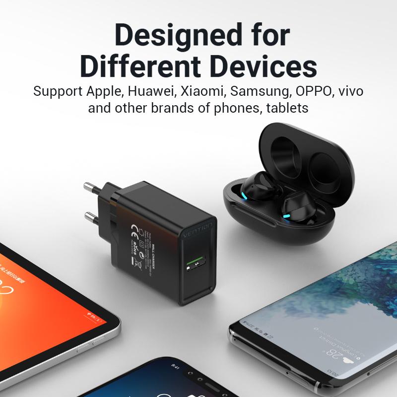 Vention 18W USB Charger USB QC 3.0 USB Quick Phone Charger for Xiaomi Samsung S9 Huawei Fast Wall Charger EU US Adapter