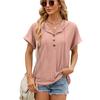 Весенне-летний однотонный топ для женщин, свободная блузка с короткими рукавами и пуговицами с капюшоном