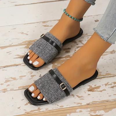 Женские тапочки, летняя модная обувь с квадратным носком, большие размеры 43, обувь на плоской подошве с открытым носком для женщин, уличные повседневные шлепанцы, женские шлепанцы