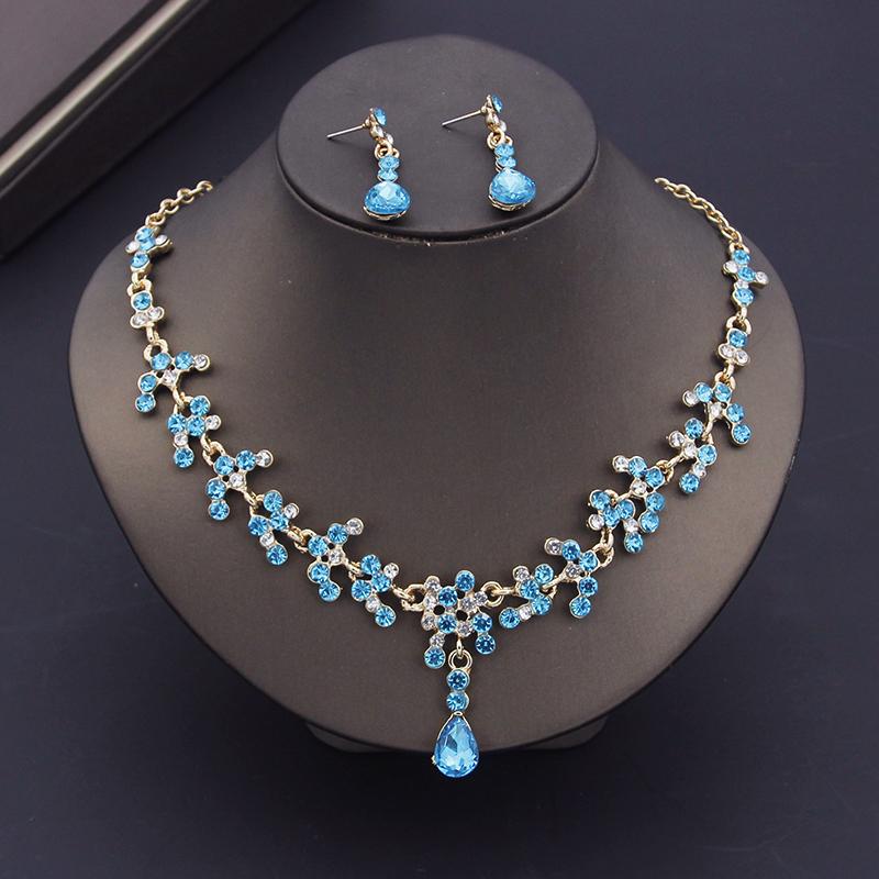 Luxury Purple Crystal Bridal Jewelry Sets for Women Earring Wedding Choker Necklace Set Bride Jewelry Sets Accessories