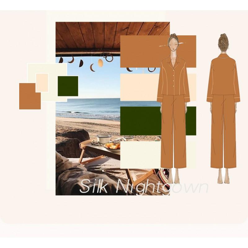 Womens 19MM Mulberry Silk Pajama Set 100% Long Sleeve Loungewear