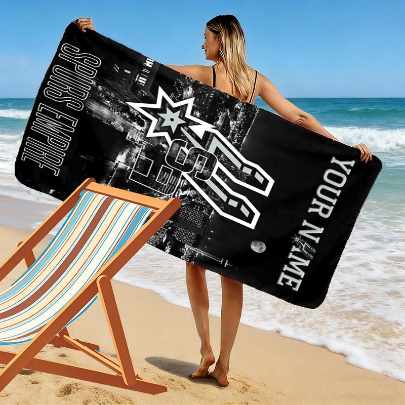 Name Custom SA Spurs Print Beach Towel, Large Soft Quick Dry Towel for Beach Camping Swimming