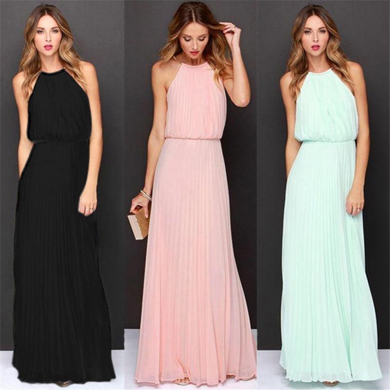 Fashion Elegant Sleeveless Pleated Sexy Long Dress Casual Simple Solid Color Women A-line Party Maxi Dresses Off Shoulder Clothing