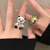 Opening Adjustable Rings Set Cartoon Fox Panda Zebra Ring Dripping Oil Geometric Rings