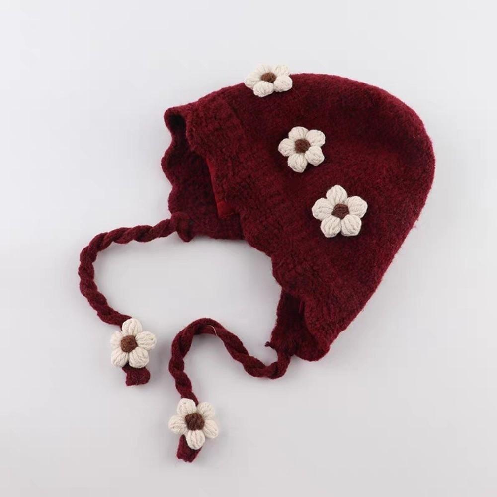 Thick Warm Lining Knit Beanie Knitted Design Infant Ear Protection Cap For Baby Girls