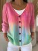 V-Neck 5-Button Printed Cardigan Sweater