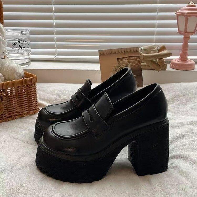 Taizhou Thick-soled Black Fashion Single Shoes College Style Pedal High Heels Autumn New Shoes Women
