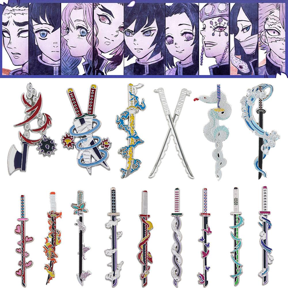 Anime Demon Slayer Pin Brooch Metal Enamel Fire Flame Butterfly Icon Blade Sword Badge Backpack Shirt Hard Lapel Pin Accessories