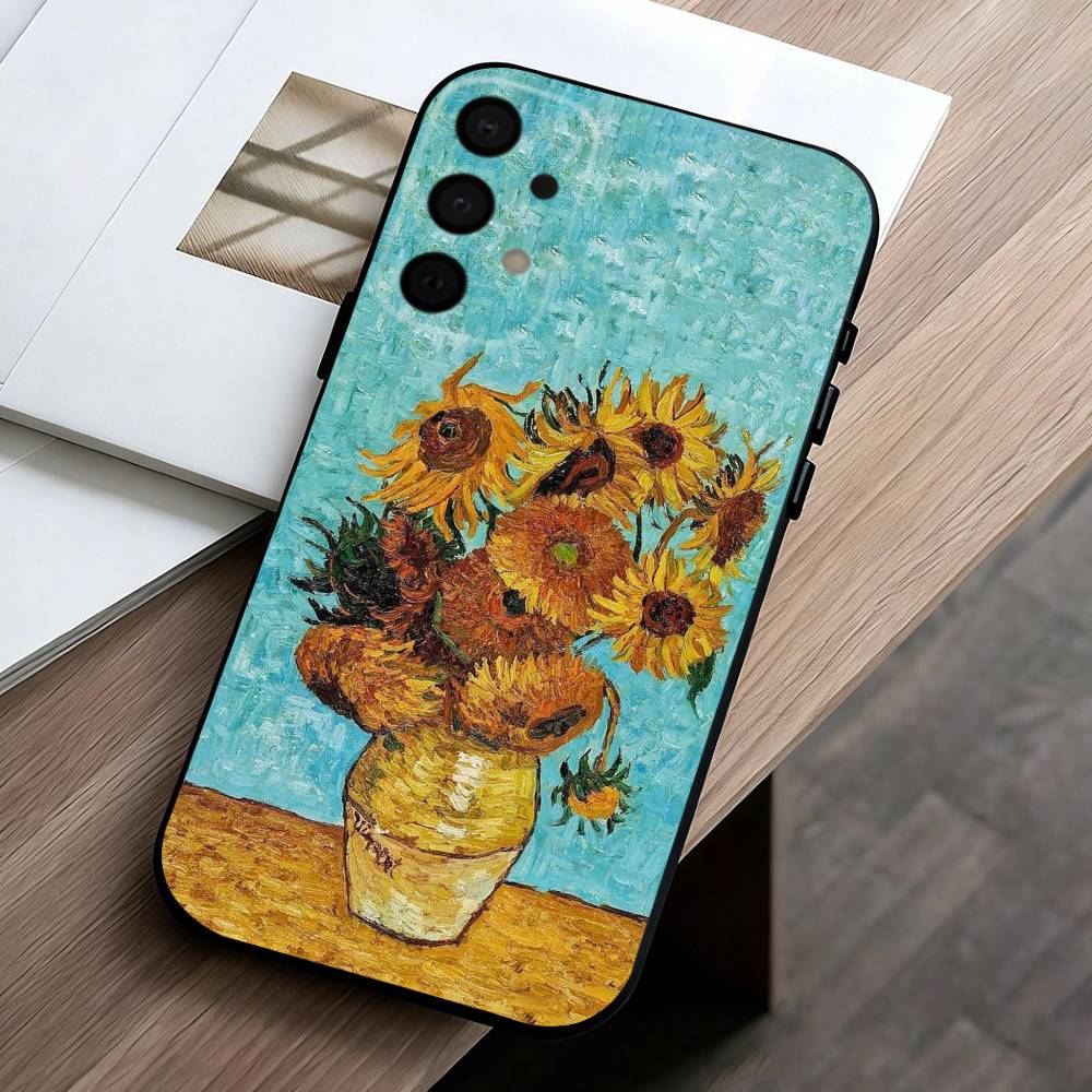 Чехол для телефона V-Van G-Gogh S-Звездные подсолнухи для Samsung Galaxy A73,A72,A71,A70,A53,A52,A51,Других Мягкий черный чехол