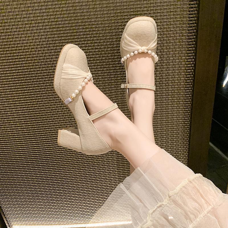 2025 Новые туфли Мэри Джейн на высоком каблуке Женские на толстом каблуке Горничная из Удобная повседневная носка Синтетическая кожа Одиночные