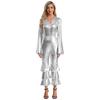 Womens 70s Retro Disco Long Sleeve Flared Jumpsuit Sparkle Costume