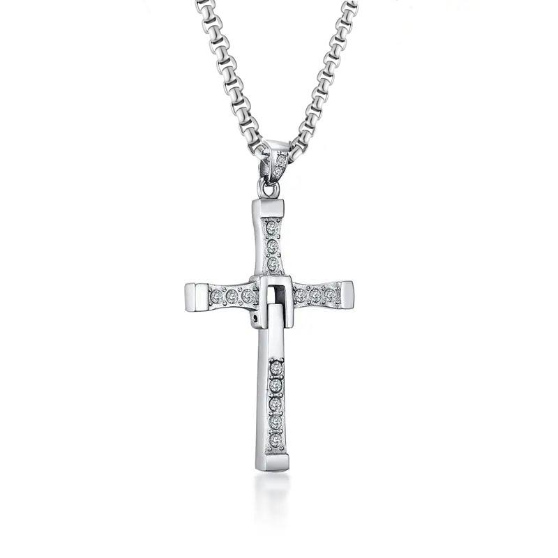 Meaeguet Stainless Steel Cross Necklaces Pendants Fashion Movie jewelry The Fast and The Furious Toretto Men CZ Necklace