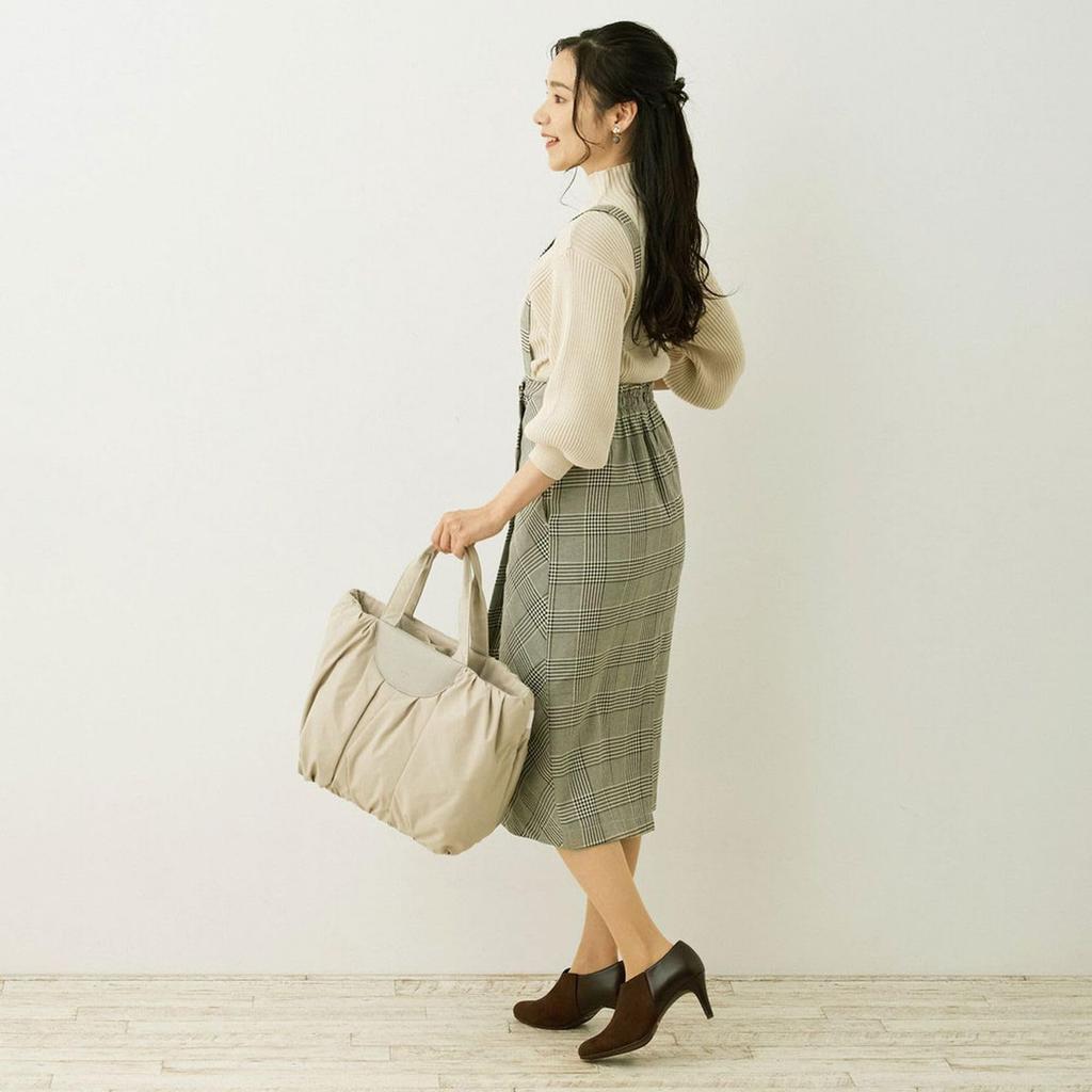 1343 Soft Pleated A4 Horizontal Tote Bag SC Medium Pumpkin [Rootote] (05 Black)