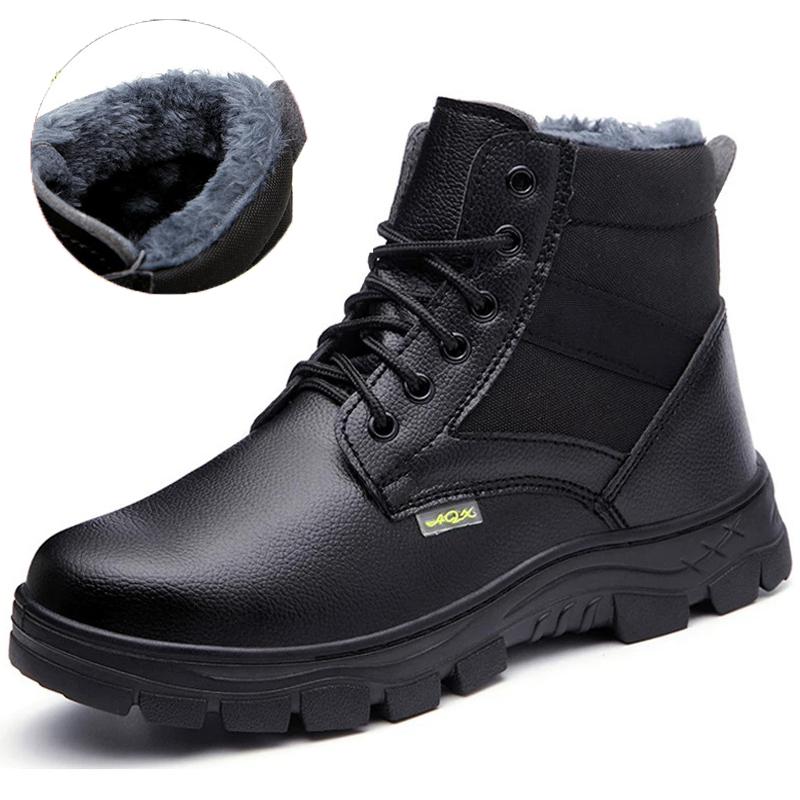 Мужская рабочая защитная обувь, кожаные ботинки, плюшевые теплые зимние ботинки, защитная обувь, устойчивые к проколам рабочие ботинки, водонепроницаемая обувь со стальным носком