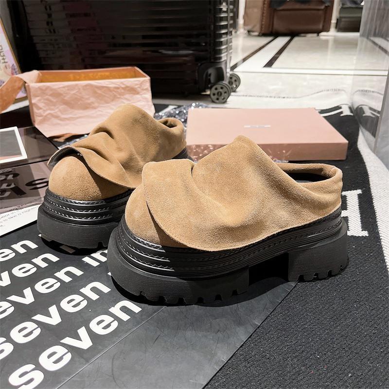Fashion Coarse Heel Shoes Spring New Round Head Cow Suede Waterproof Table Cover Foot Anti-slip Wear-resistant High Heels
