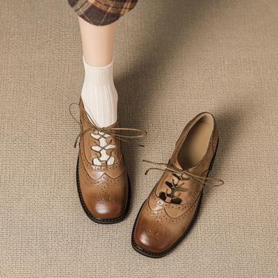 Мода НОВЫЕ Осенне/Весенние Женские Туфли Натуральная Кожаная Обувь для Женщин Квадратный Носок Массивный Каблук Обувь На Шнуровке Ажурные Броги Повседневная Обувь