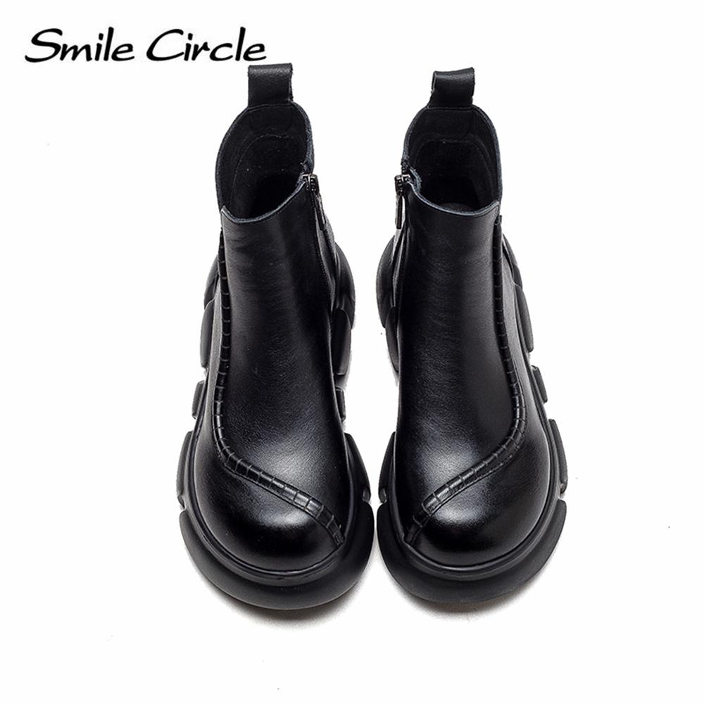 Женские ботинки из натуральной кожи, ботильоны на платформе с боковой молнией, повседневные модные ботинки на толстой подошве