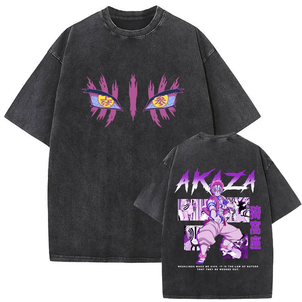 Summer New Vintage Wash Demon Slayer Anime Graphic T Shirt Nezuko Print Men Cotton Short Sleeve Top Streetwear Casual Tops