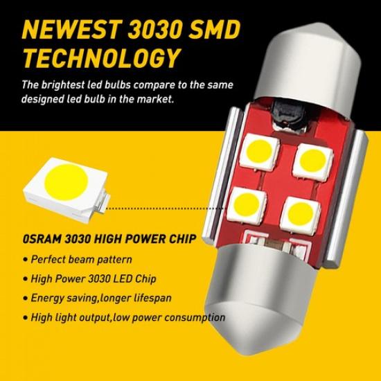 4x 31mm Car Auto Dome 3020-SMD LED Bulbs Interior Light Festoon Lamp White AUXIT