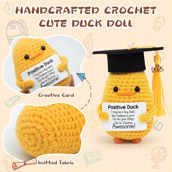 Crochet Doll Handmade Plush Positive Duck Inspirational Card Knitted Doll Backpack Accessory Graduation Gift