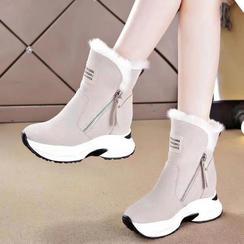 Shoes Women Suede Snow Boots Warm Plush Slip-on Zipper Fashion Woman Winter Women's Shoes Mid-Calf Ladies Booties