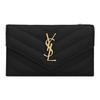 YSL Золотой Логотип Тиснение под кожу Стеганый На молнии Коровья кожа Кошелек для мелочи Держатель для карт Женский Черный