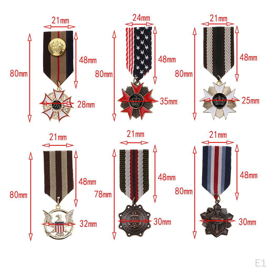 6pcs Retro Striped Fabric Badge Costume Party Men Women Uniform Brooch