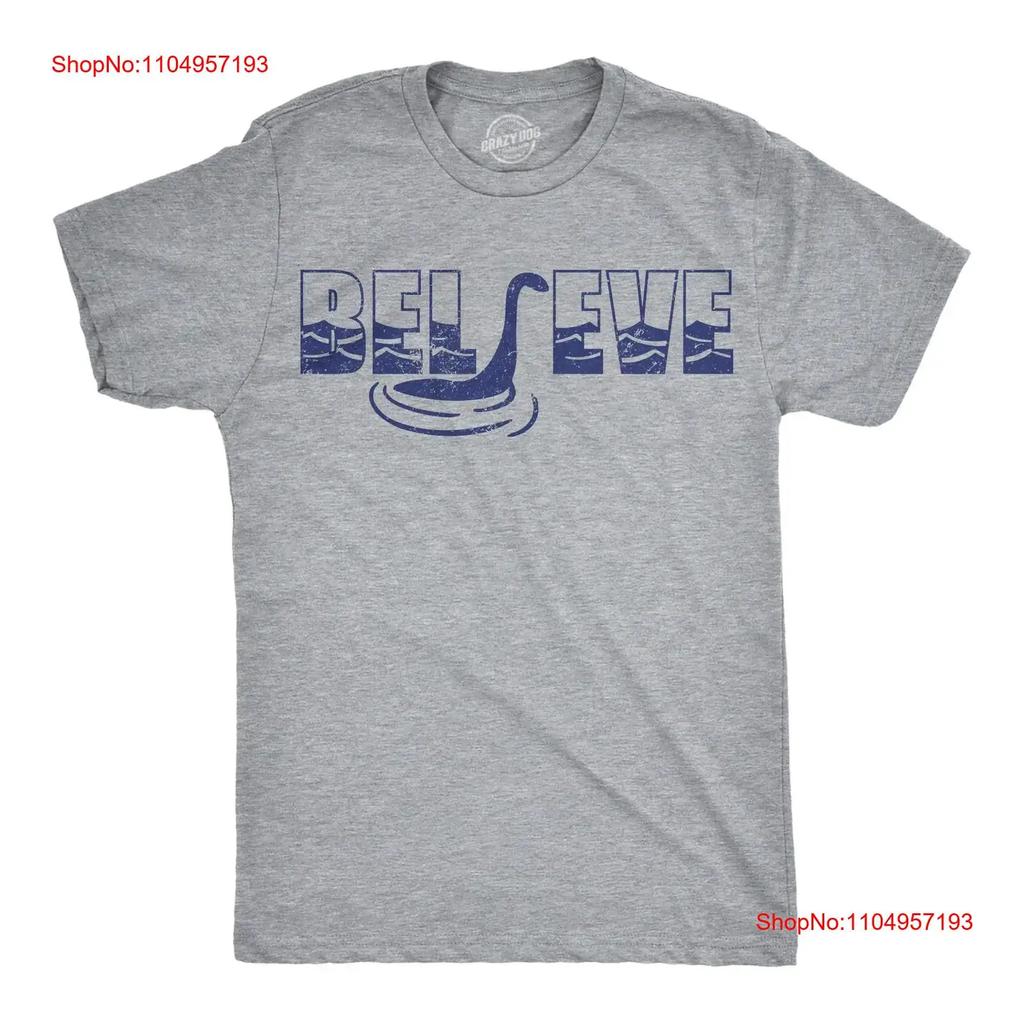 Mens Funny T Shirt Believe Nessie Sarcastic Loch Ness Monster Novelty vintage Washed Comfortable homme streetwear