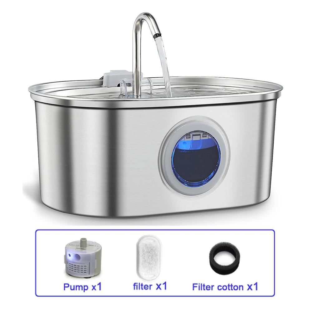 3.2L Stainless Steel Cat Water Fountain with Sensor 108oz Super Quiet Pet Auto Filter USB Transparent Window Cat Water Dispenser