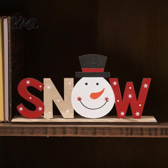 Christmas Home Decor Wooden Table Sign, XMAS SNOW NOEL Tabletop Sign with Holiday Decorations Base, Hollow Letter Centerpiece for Xmas Party