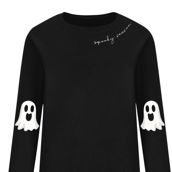 Halloween Sweatshirts for Women Spooky Season Graphic Cute Ghost Sweater Pullover Long Sleeve Crewneck Tops