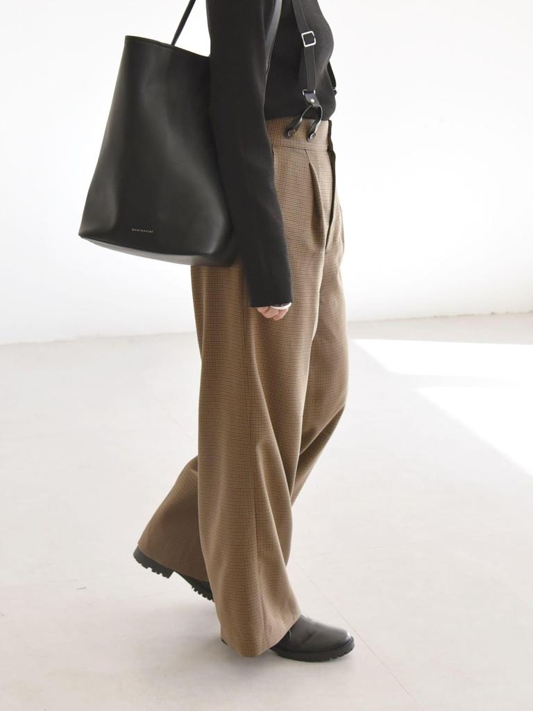 Caranciel Women's Wide-Leg Pants, Machine Washable, Check Pattern with Suspenders, Brown, Size 40 (Product Code: 613150011)