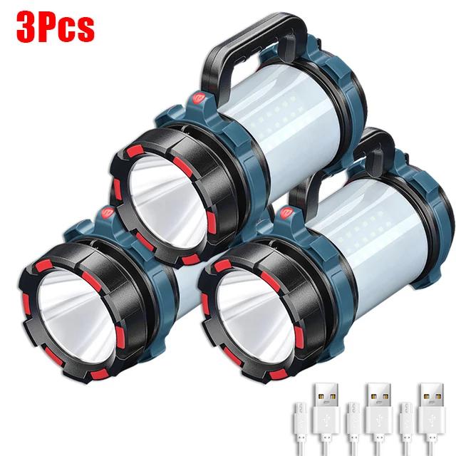 High Power Led Flashlights Usb Rechargeable Powerful Searchlight With Side Light Outdoor Camping Fishing Ultra Bright Hand Lamp