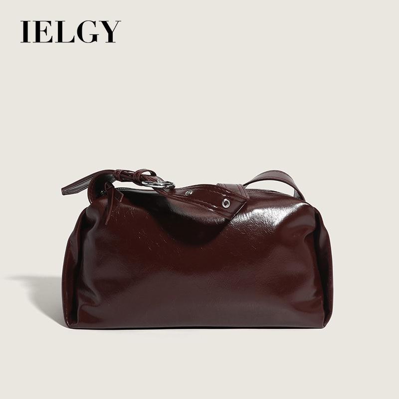 IELGY Женская сумка-подушка из текстурированной масляно-вощеной кожи однотонного цвета, глянцевая сумка через подмышку, сумка-мессенджер через плечо
