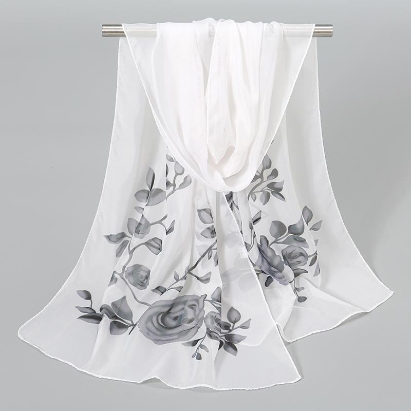 Весенний шифоновый шарф с принтом, пляжная шаль с цветочным принтом, легкий шейный платок, летний шарф-шаль для защиты шеи от солнца, 150*50см