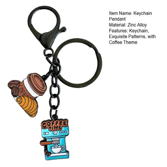 Keychain with Coffee Theme Pendant Retro Style Trendy Coffee Key Chain