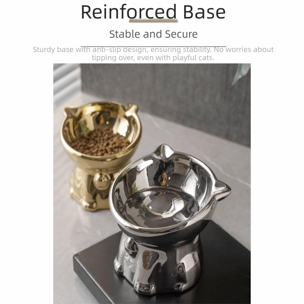Anti-Spill Ceramic Cat Bowl Cat Shaped Cat Water Bowl Elevated Pet Food Feeder  Cat Drinking